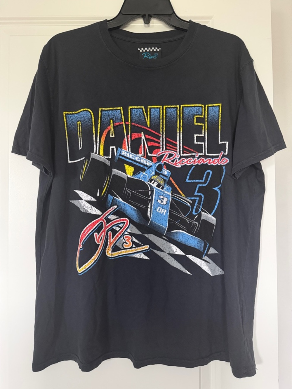 Official RIC3 F1 Daniel Ricciardo Graphic Tee - Black with Blue Racing Print